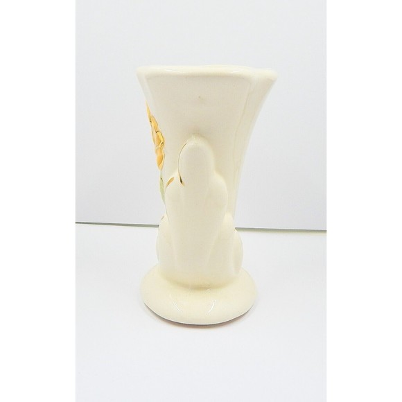 Cornucopia Vase Yellow Rose Gold Trimmed Ceramic USA - Picture 4 of 11